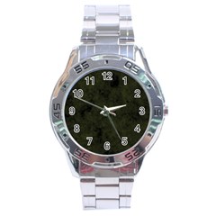 Army Green Color Grunge Stainless Steel Analogue Watch by SpinnyChairDesigns