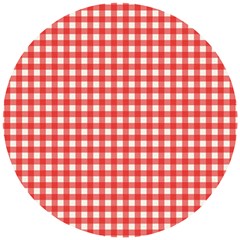 Red White Gingham Plaid Wooden Puzzle Round by SpinnyChairDesigns