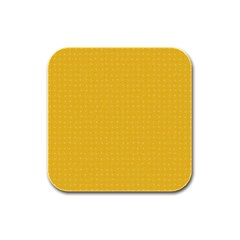 Saffron Yellow Color Polka Dots Rubber Square Coaster (4 Pack)  by SpinnyChairDesigns