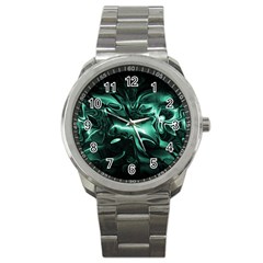 Biscay Green Black Abstract Art Sport Metal Watch by SpinnyChairDesigns