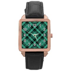 Biscay Green Black Plaid Rose Gold Leather Watch  by SpinnyChairDesigns