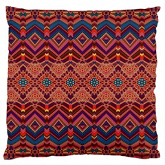 Boho Light Brown Blue Pattern Large Cushion Case (two Sides) by SpinnyChairDesigns