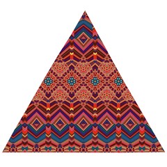 Boho Light Brown Blue Pattern Wooden Puzzle Triangle by SpinnyChairDesigns