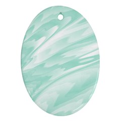 Biscay Green White Feathered Swoosh Oval Ornament (two Sides) by SpinnyChairDesigns