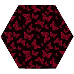 Red And Black Butterflies Wooden Puzzle Hexagon by SpinnyChairDesigns