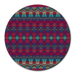 Boho Red Teal Pattern Round Mousepads by SpinnyChairDesigns