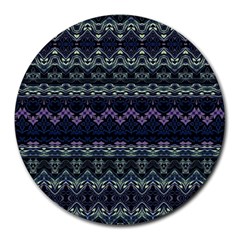 Boho Navy Teal Violet Stripes Round Mousepads by SpinnyChairDesigns