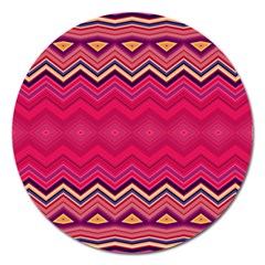 Boho Aztec Stripes Rose Pink Magnet 5  (round) by SpinnyChairDesigns