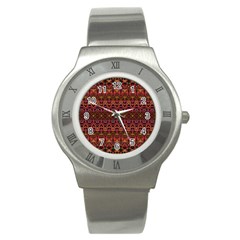 Boho Floral Pattern Stainless Steel Watch by SpinnyChairDesigns
