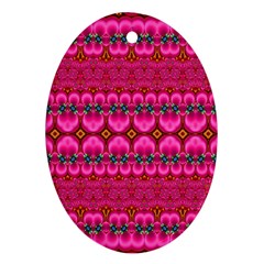 Boho Bright Pink Floral Oval Ornament (two Sides) by SpinnyChairDesigns