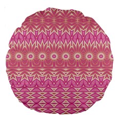 Boho Pink Floral Pattern Large 18  Premium Round Cushions by SpinnyChairDesigns