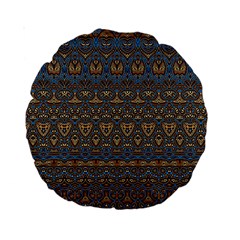 Boho Blue Gold Pattern Standard 15  Premium Round Cushions by SpinnyChairDesigns