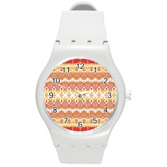 Boho Red Gold White Round Plastic Sport Watch (m) by SpinnyChairDesigns