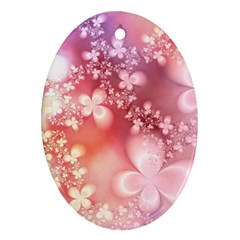 Boho Pastel Pink Floral Print Oval Ornament (two Sides) by SpinnyChairDesigns