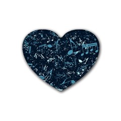 Prussian Blue Music Notes Rubber Coaster (heart)  by SpinnyChairDesigns