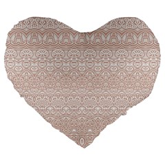 Boho Tan Lace Large 19  Premium Flano Heart Shape Cushions by SpinnyChairDesigns