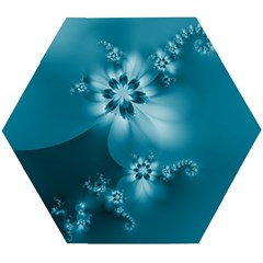Teal Floral Print Wooden Puzzle Hexagon