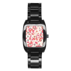 Vermilion And Coral Floral Print Stainless Steel Barrel Watch by SpinnyChairDesigns