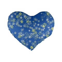 Yellow Flowers On Blue Standard 16  Premium Heart Shape Cushions by SpinnyChairDesigns