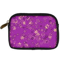 Gold Purple Floral Print Digital Camera Leather Case by SpinnyChairDesigns