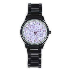 Pastel Purple Floral Pattern Stainless Steel Round Watch by SpinnyChairDesigns