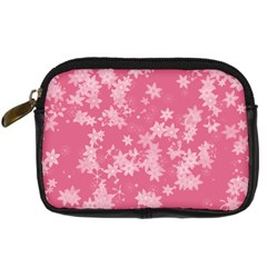 Blush Pink Floral Print Digital Camera Leather Case by SpinnyChairDesigns