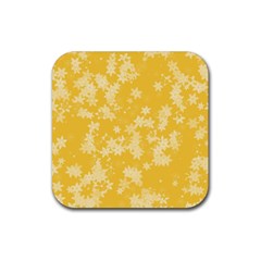 Saffron Yellow Floral Print Rubber Coaster (square)  by SpinnyChairDesigns