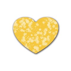 Saffron Yellow Floral Print Rubber Coaster (heart)  by SpinnyChairDesigns