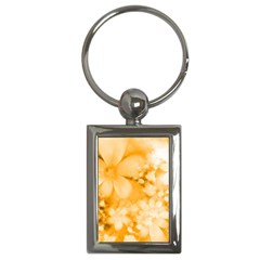 Saffron Yellow Watercolor Floral Print Key Chain (rectangle) by SpinnyChairDesigns