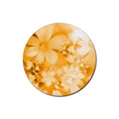 Saffron Yellow Watercolor Floral Print Rubber Round Coaster (4 Pack)  by SpinnyChairDesigns