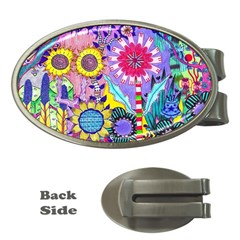 Double Sunflower Abstract Money Clips (oval)  by okhismakingart