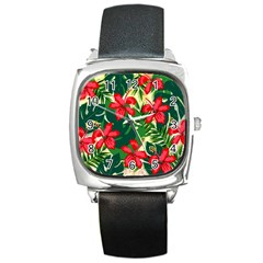 Floral Pink Flowers Square Metal Watch