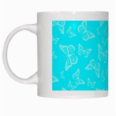 Aqua Blue Butterfly Print White Mugs by SpinnyChairDesigns