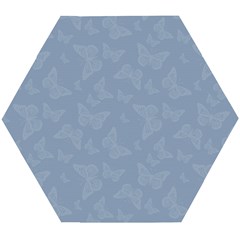 Faded Blue Butterfly Print Wooden Puzzle Hexagon by SpinnyChairDesigns