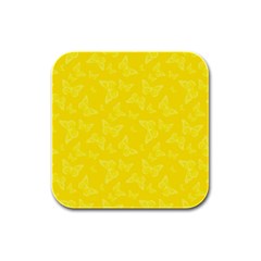 Lemon Yellow Butterfly Print Rubber Square Coaster (4 Pack)  by SpinnyChairDesigns
