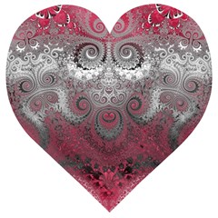 Black Pink Spirals And Swirls Wooden Puzzle Heart by SpinnyChairDesigns