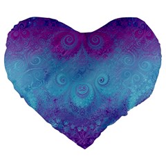 Purple Blue Swirls And Spirals Large 19  Premium Heart Shape Cushions by SpinnyChairDesigns