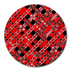 Abstract Red Black Checkered Round Mousepads by SpinnyChairDesigns