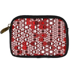 Red Black Checkered Digital Camera Leather Case by SpinnyChairDesigns