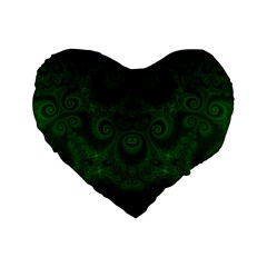 Emerald Green Spirals Standard 16  Premium Heart Shape Cushions by SpinnyChairDesigns