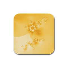 Saffron Yellow Floral Print Rubber Square Coaster (4 Pack)  by SpinnyChairDesigns
