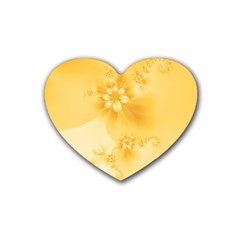 Saffron Yellow Floral Print Heart Coaster (4 Pack)  by SpinnyChairDesigns