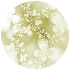 Olive Green With White Flowers Wooden Puzzle Round