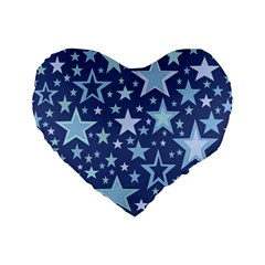 Stars Blue Standard 16  Premium Flano Heart Shape Cushions by MooMoosMumma