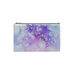White Purple Floral Print Cosmetic Bag (small) by SpinnyChairDesigns