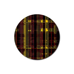 Red Yellow Black Punk Plaid Rubber Round Coaster (4 Pack)  by SpinnyChairDesigns