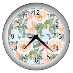 Pink Old Fashioned Roses Wall Clock (silver)