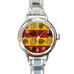 Autumn Leaves Colorful Nature Round Italian Charm Watch