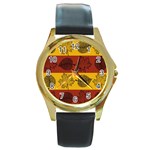Autumn Leaves Colorful Nature Round Gold Metal Watch