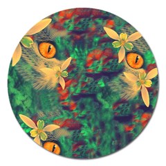 Illustrations Color Cat Flower Abstract Textures Orange Magnet 5  (round)